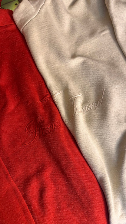 80s SPELLOUT COTTON JUMPER in Bright Red
